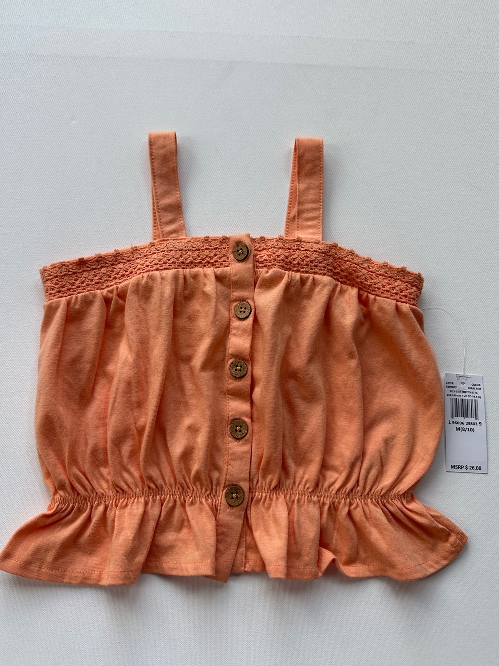 Girls Jessica Simpson Coral Button-Front Smocked Peplum Top with lace NWT (8/10)